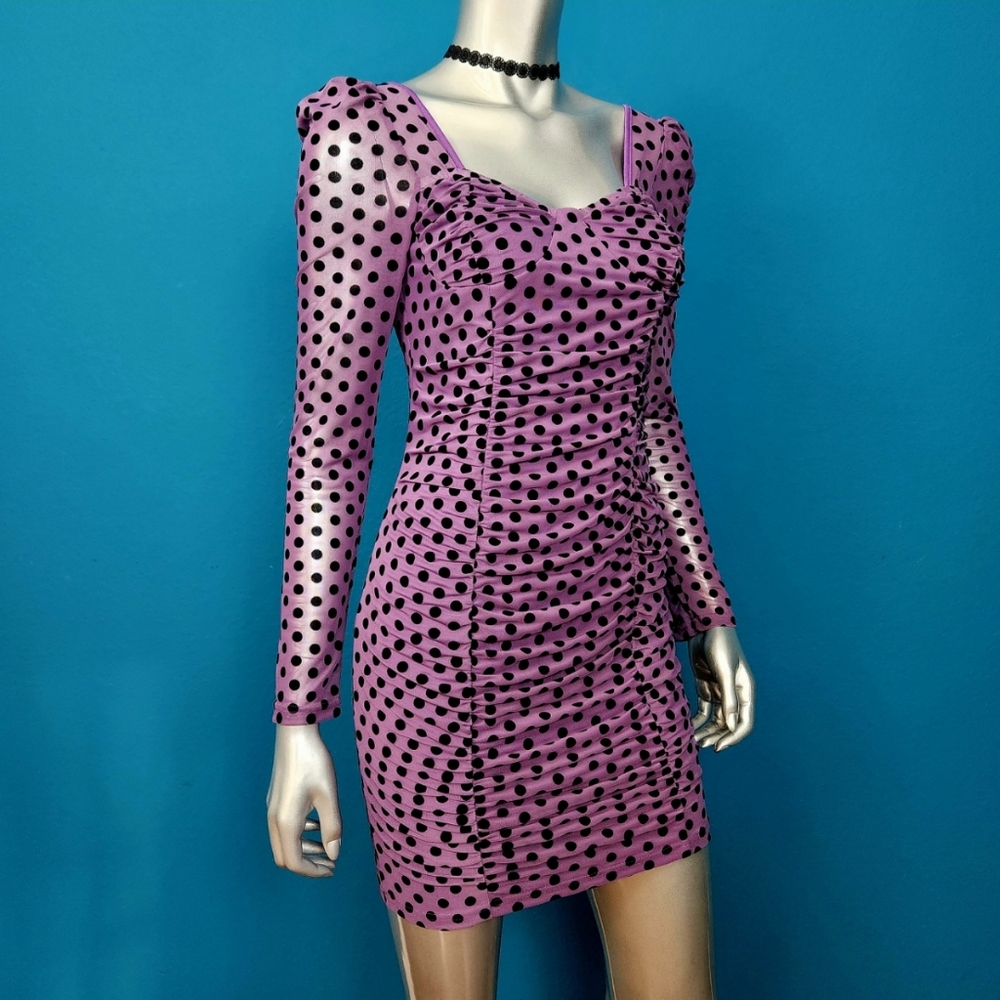 🆕️ MISSGUIDED Ruched Mini Dress w/ Velvet Polka Dots // (NWT)